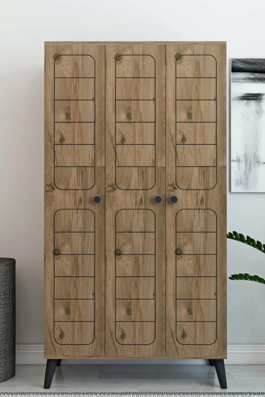 Armoire à vêtements Atlas à 3 portes et modèle de garde-robe rayé