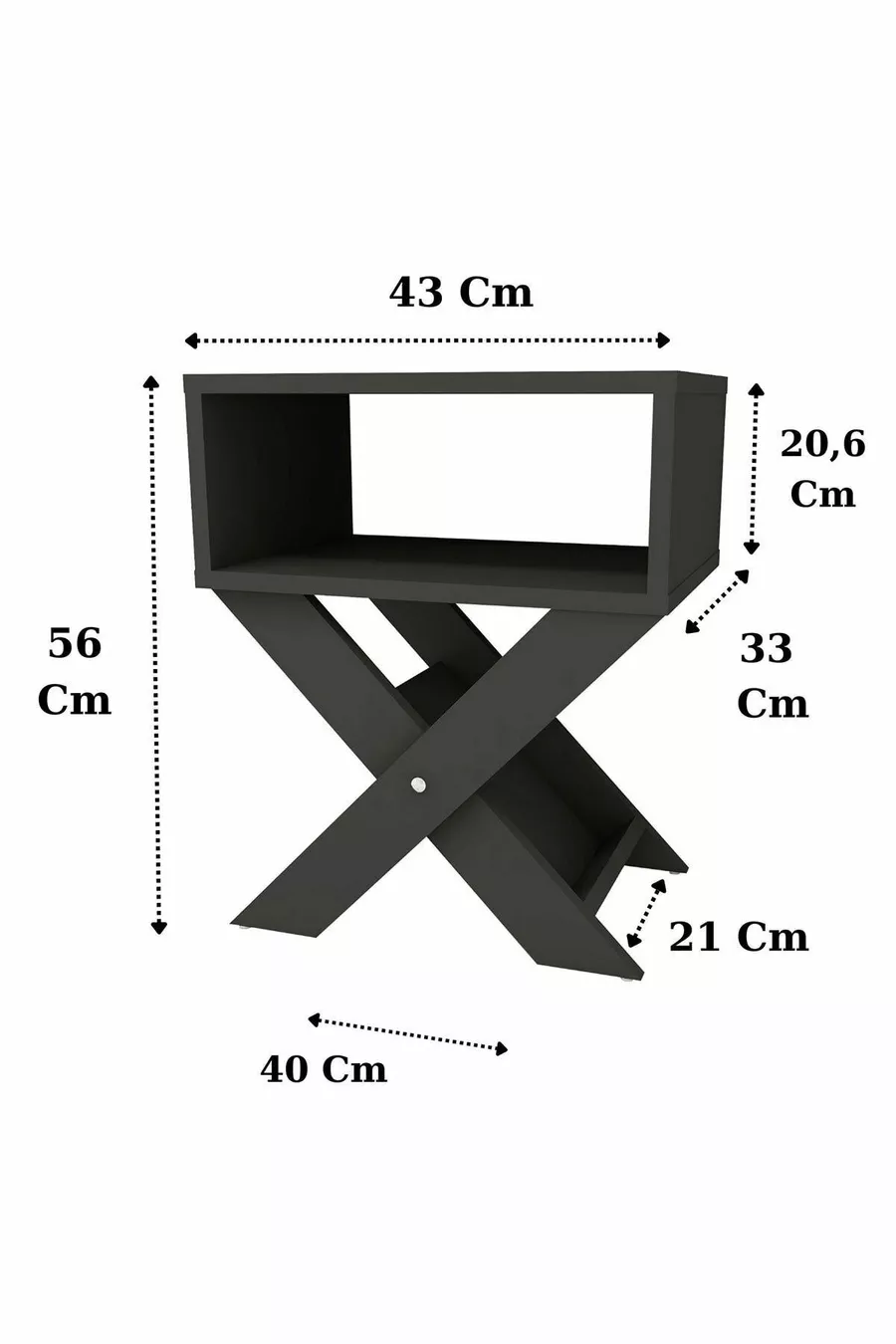 Table de chevet avec pieds en X et porte-revues, table latérale pour lit