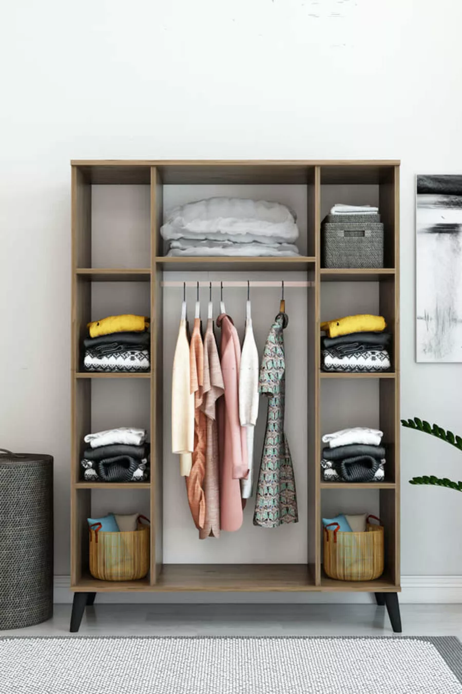 Armoire à quatre portes Atlas et penderie modèle moderne rayé  cm