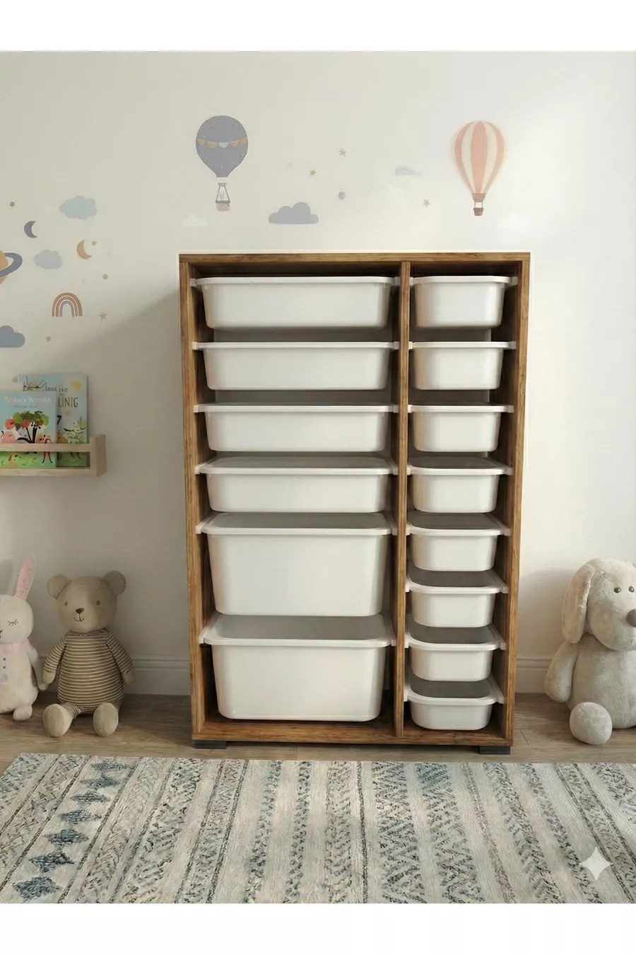 Armoire à Jouets Polyvalente avec Tiroirs et Unité de Rangement – Organisateur de Chambre d’Enfant avec Étiquette Cadeau