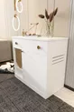 Litière pour chat en bois MONA avec tiroir - couvercle verrouillable - tissu d'entrée inclus - bac à litière non inclus - BLANC