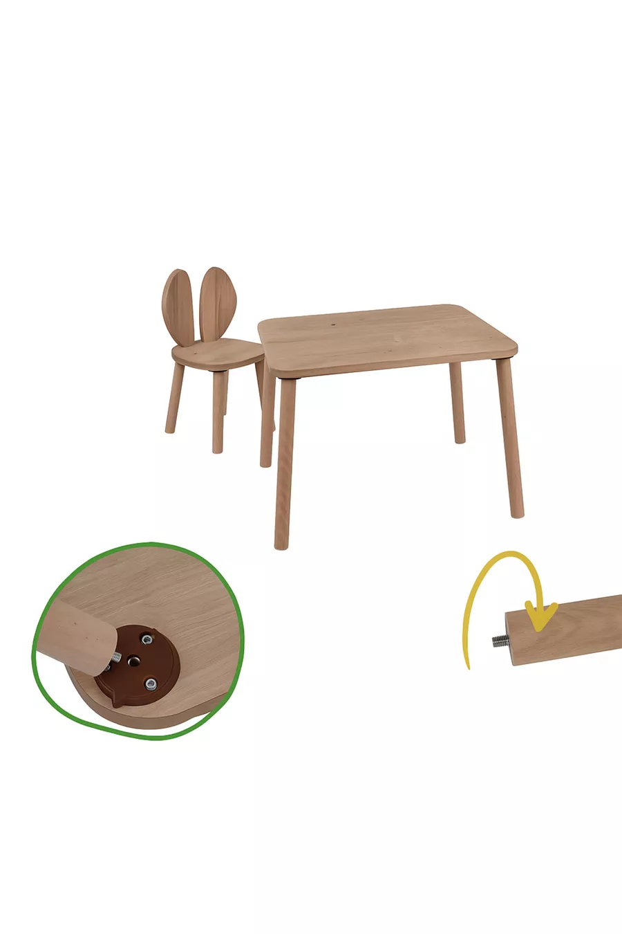 Table d'activité Safir Chêne Naturel avec 2 Chaises Ensemble Table et Chaises pour Enfants
