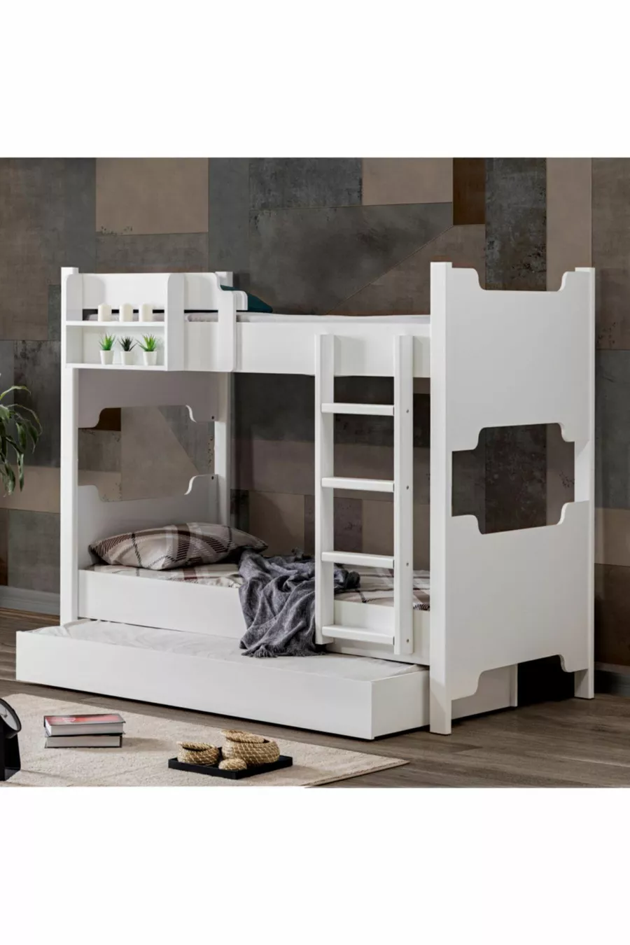 Lit superposé en profil MDF, Lit superposé détachable Eurasie, Lit superposé avec lit gigogne blanc