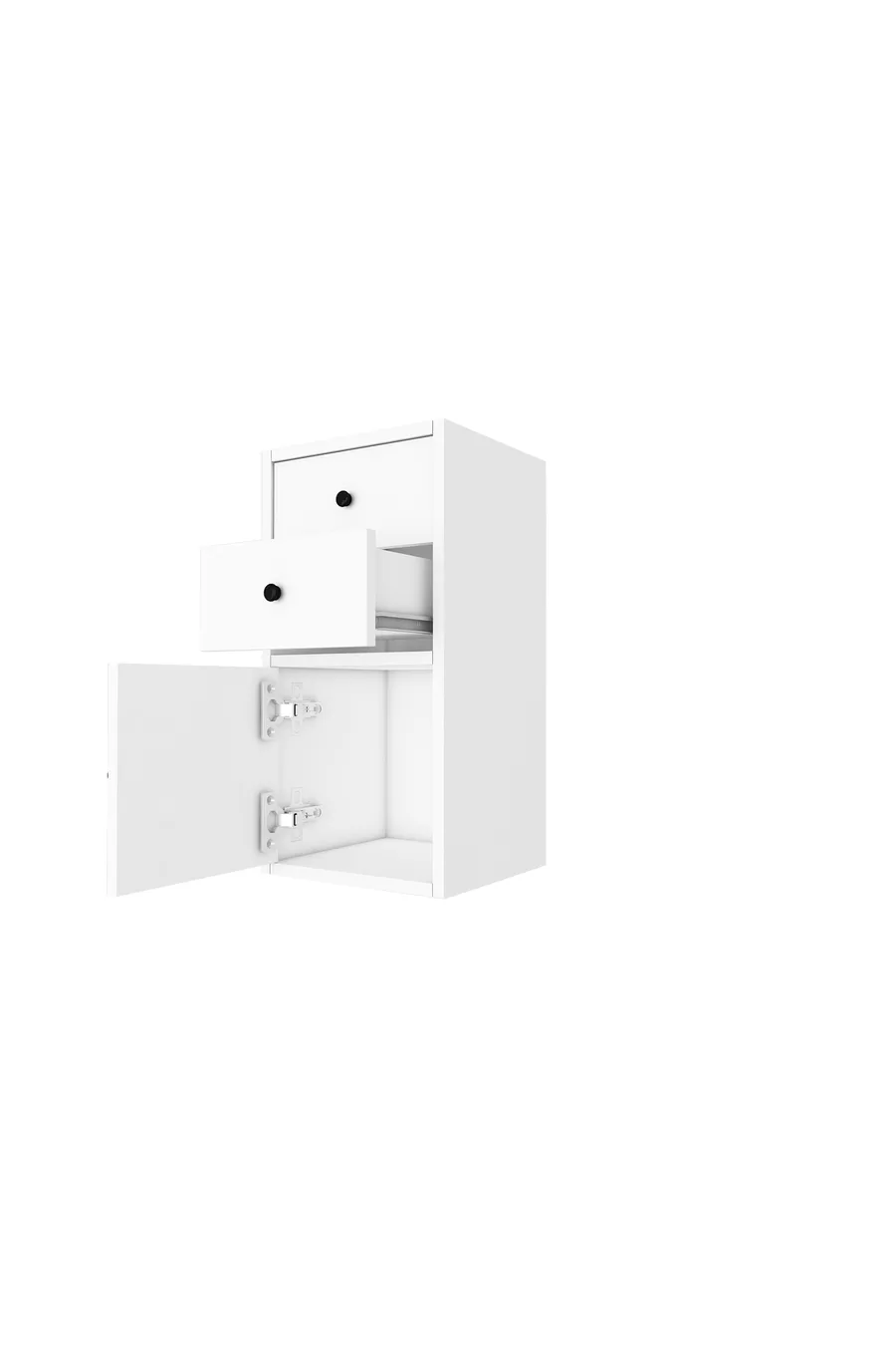 Table de chevet moderne blanche Eva à deux tiroirs et une porte