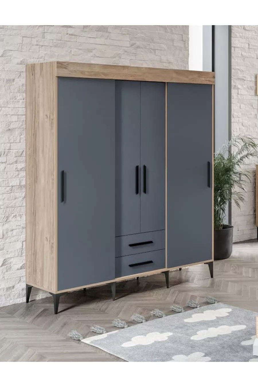 Armoire Flora Gris Anthracite en MDF avec 2 tiroirs coulissants et porte à Izmir