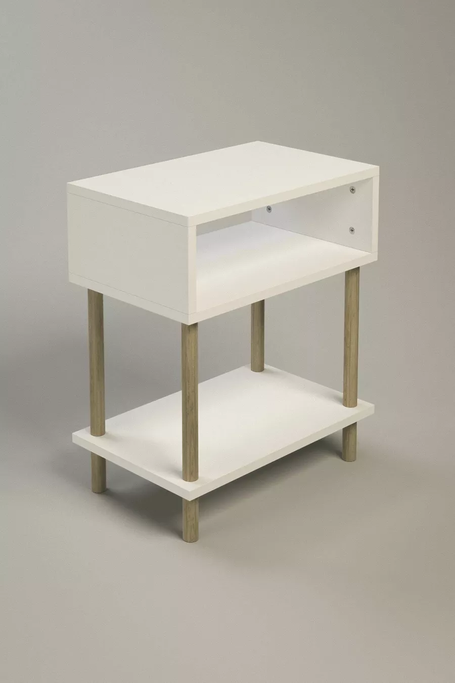 Table de chevet moderne à 2 étagères pour chambre à coucher, organisateur de chevet sur pieds en bois - Blanc