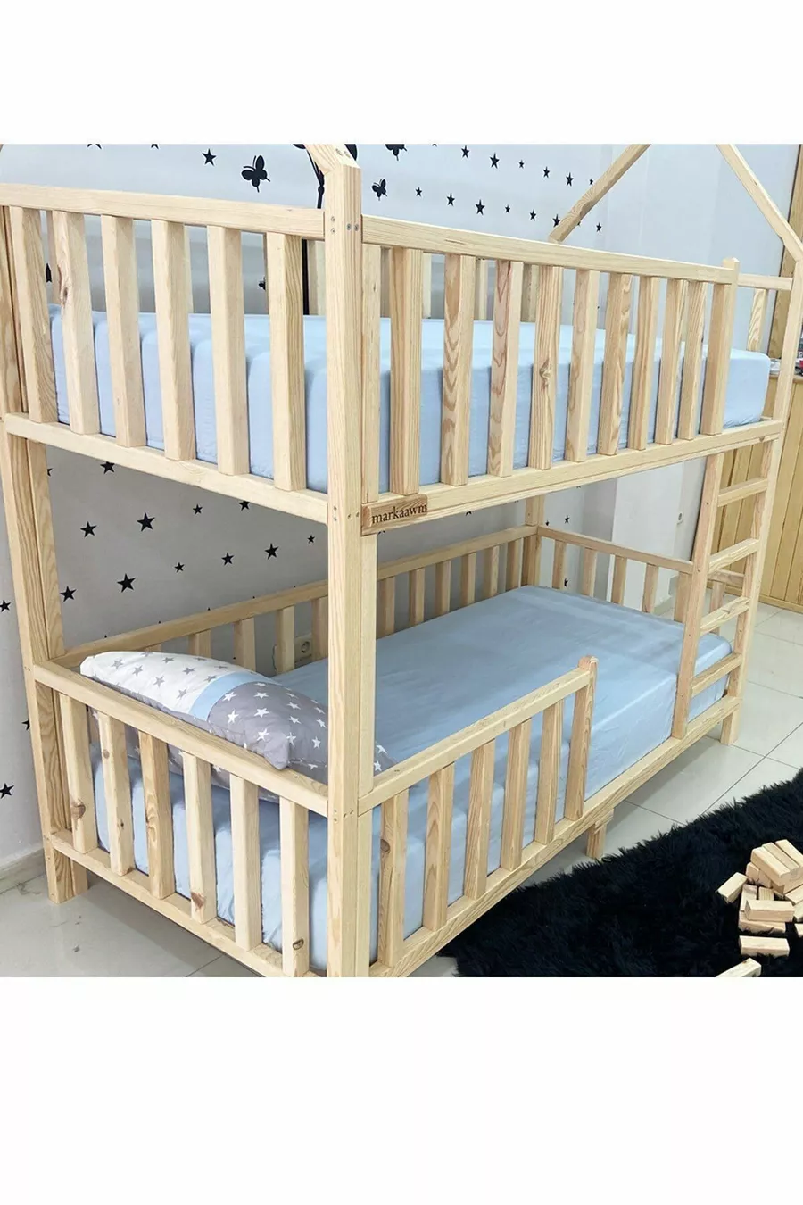 Lit superposé Montessori en bois avec toit Markaawm