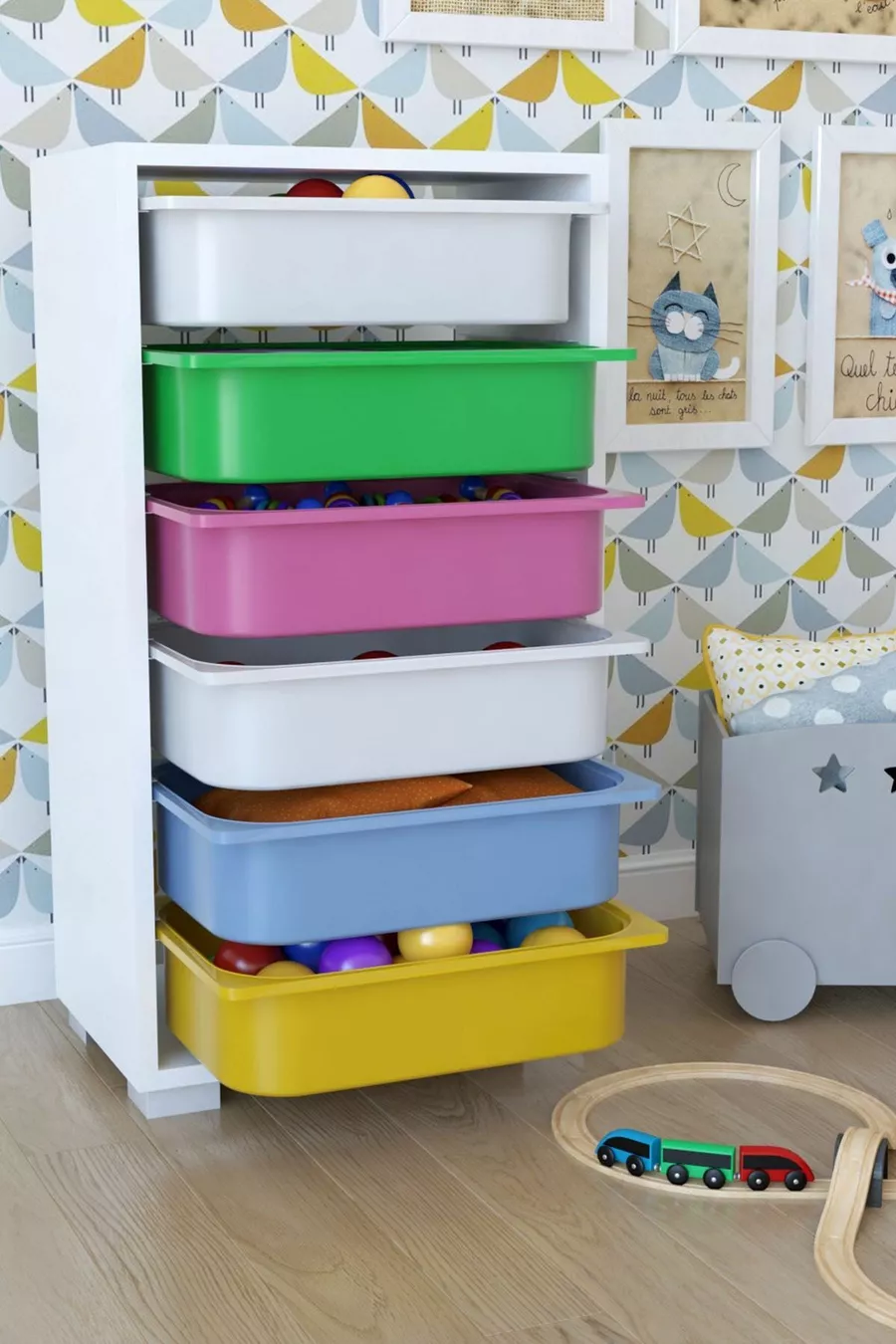 Armoire à jouets polyvalente à 6 paniers