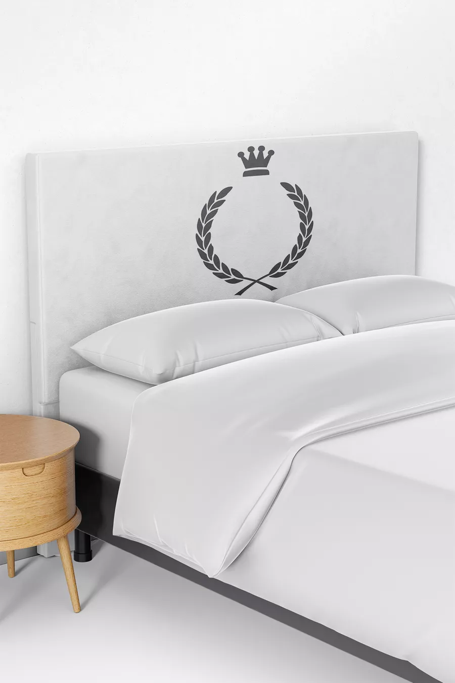 Housse de tête de lit et base de lit à motif couronne grise