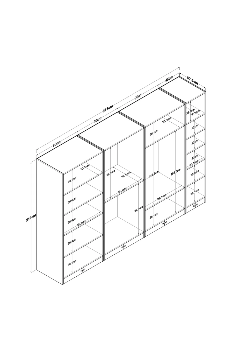 Rani  Armoire Spacieuse Armoire à Vêtements 7 Portes  Étagères 3 Penderies Armoire Modulaire Blanche