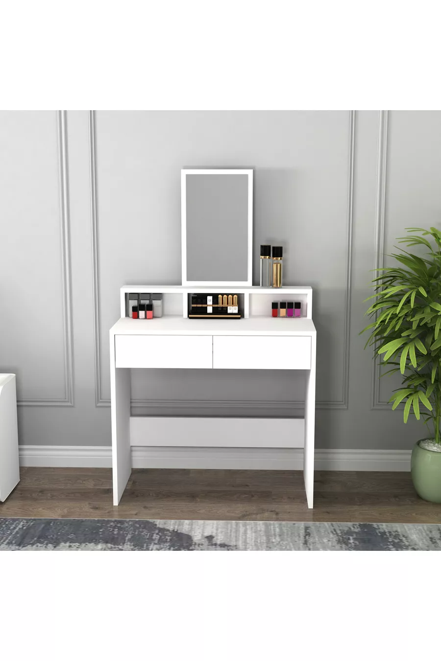 Coiffeuse moderne Luna avec miroir et tiroirs, blanche - Luna