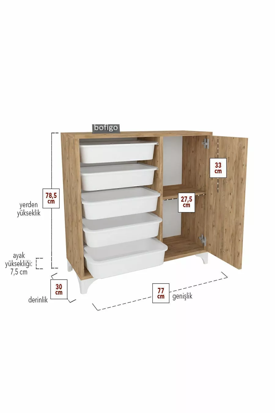 Armoire à 5 paniers Armoire polyvalente Armoire à jouets Kayra Pin