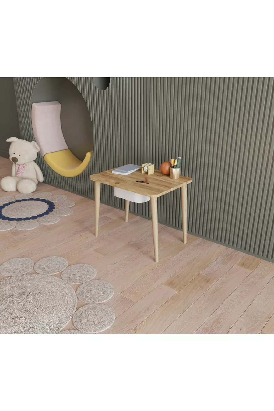Table Montessori pour enfants, table de jeu, table d'activités, table de travail avec tiroirs et chaise