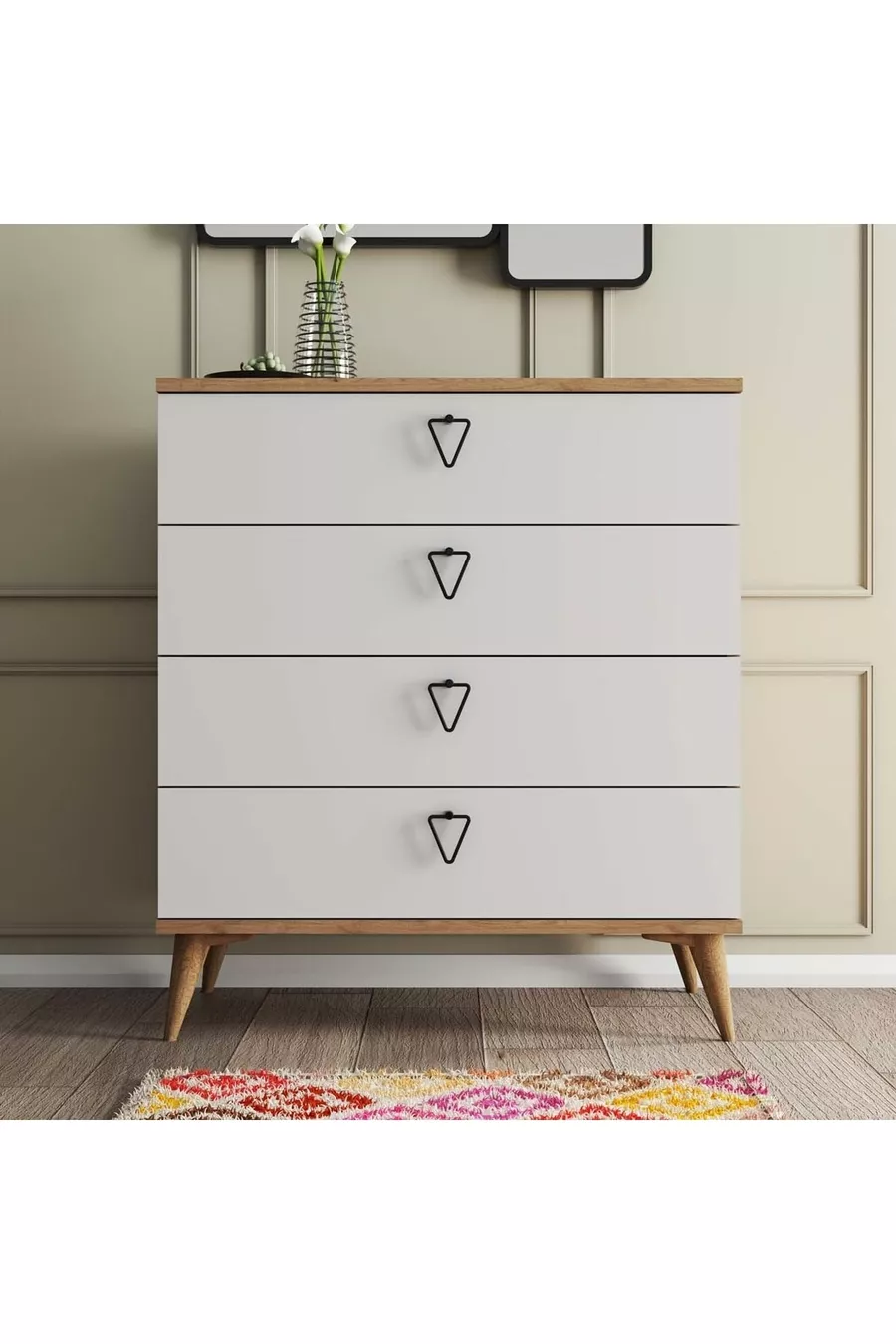 Commode à 4 tiroirs Versace avec panier - Blanc