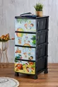 Chevet en plastique à 4 tiroirs avec motif enfant imprimé - pour jouets - panier à jouets