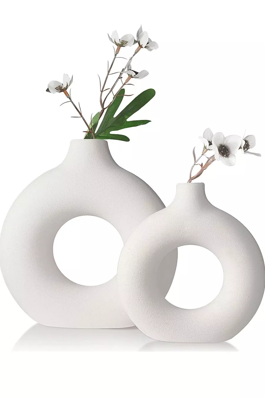 Set de Vases à Anneau Bohème (GRAND CM, PETIT CM) Décoratif, Cadeau Brut Blanc