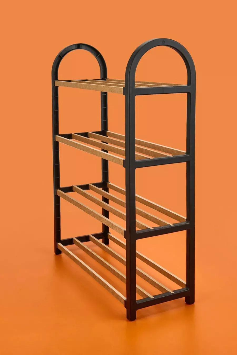 Meuble à chaussures midi à 4 compartiments avec barres en bois, capacité de 8 paires de chaussures, unité étagère de qualité 1ère classe
