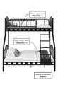 Lit superposé métallique pour 3 personnes avec 3 places pour parents  &  Noir