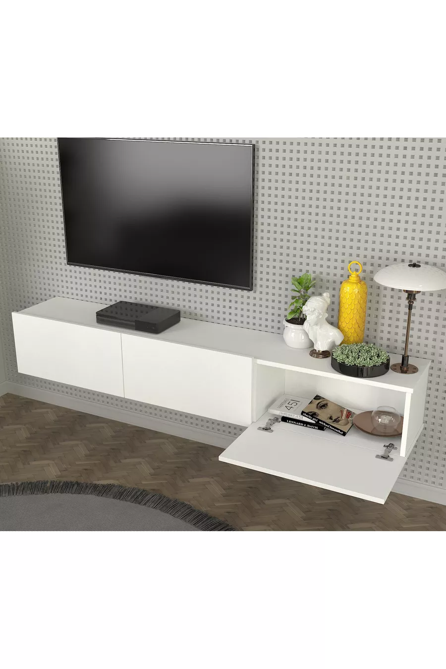 Unité TV à LED Li  cm - blanc, moderne, élégant, spacieux, design fonctionnel - Meuble TV | Cercei