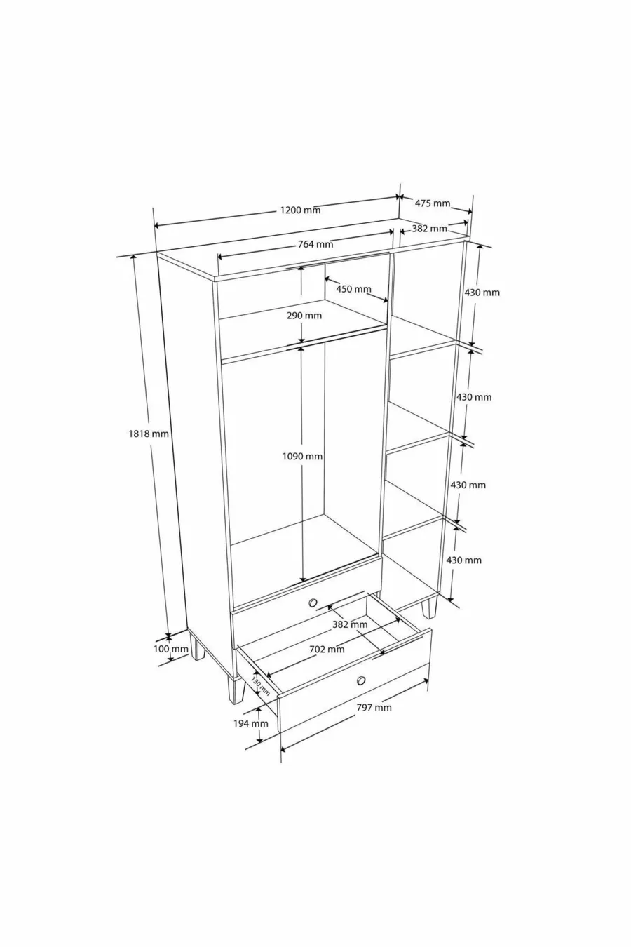  VENTO ARMOIRE 3 PORTES PANIER-BLANC