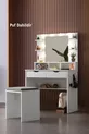 Coiffeuse Diva Hollywood avec Miroir, Éclairage LED, Étagères et Tiroirs, Pouf d'Assise Inclus, Blanche, avec Cadeau