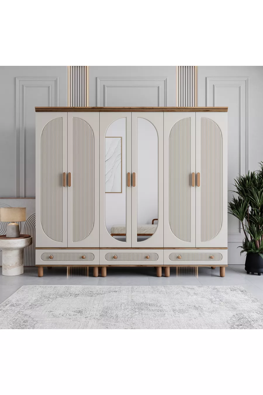 Armoire Milen 6 portes avec tiroirs  % MDF