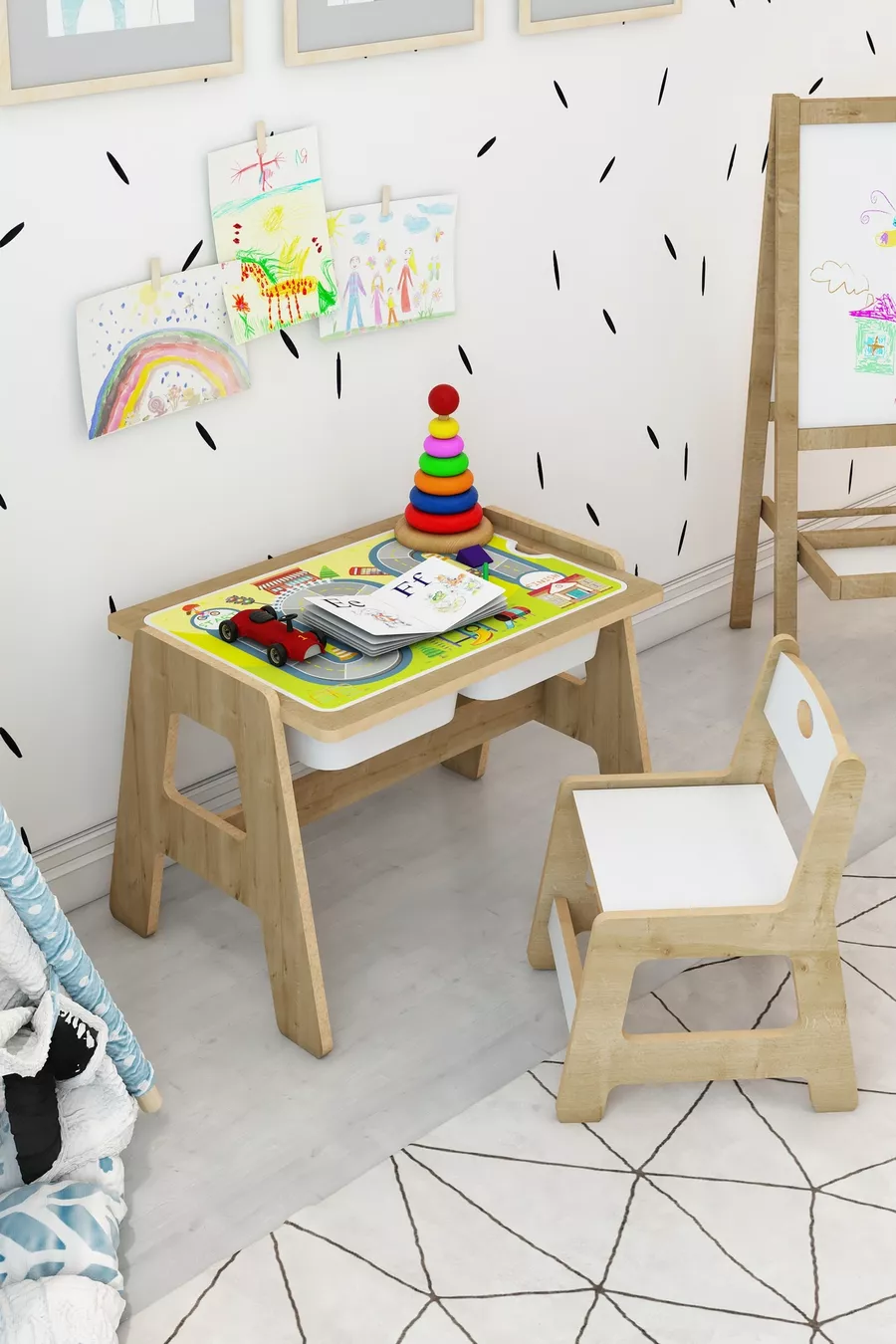 Ensemble table et chaises d'activité en bois Montessori