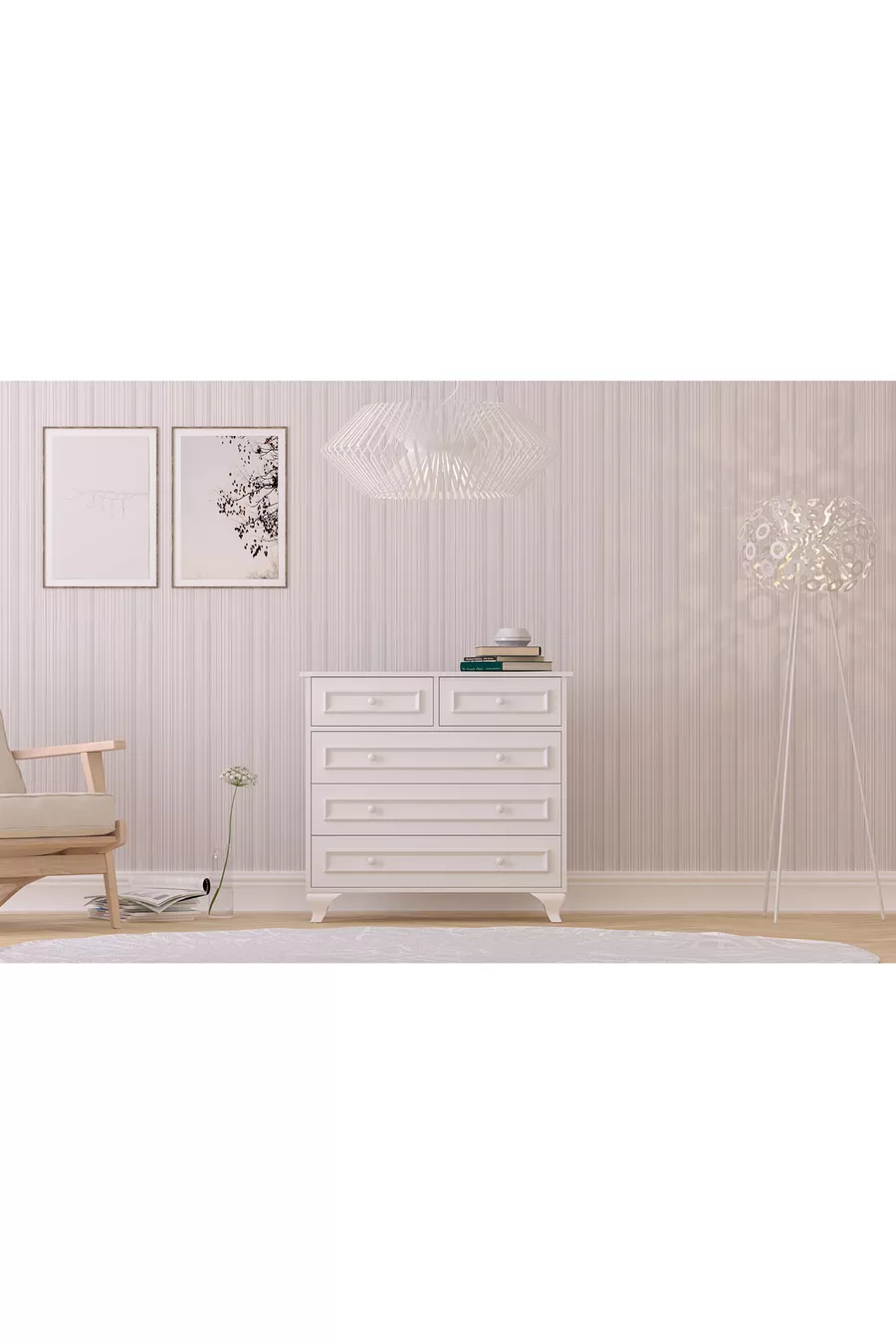 Commode Lina Country multifonction à 5 tiroirs