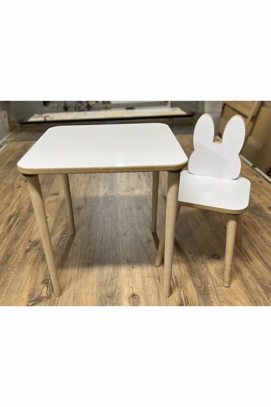 Ensemble table et chaises pour enfants, table d'activité, bureau, 1 table, 1 chaise, lapin blanc