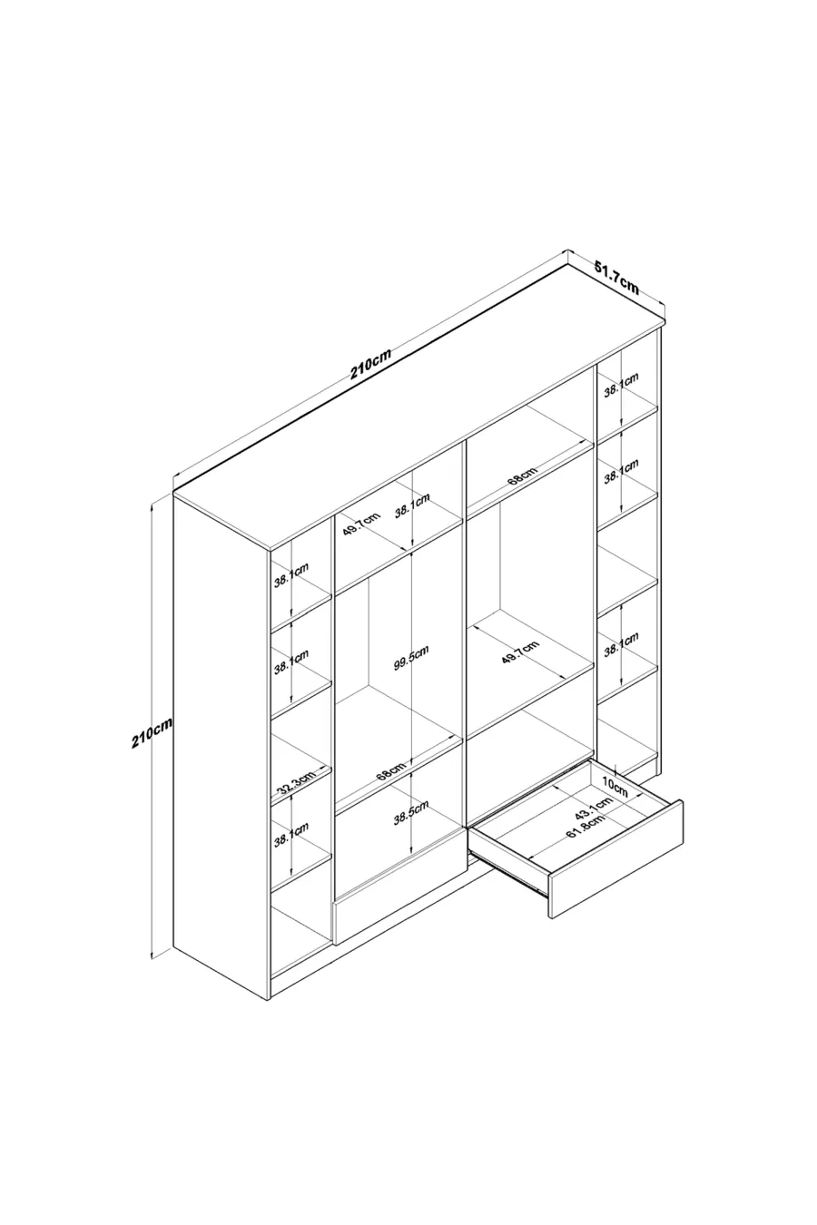 Rani  Armoire Spacieuse pour Vêtements 6 Portes 2 Tiroirs  Étagères 2 Tringles Blanche