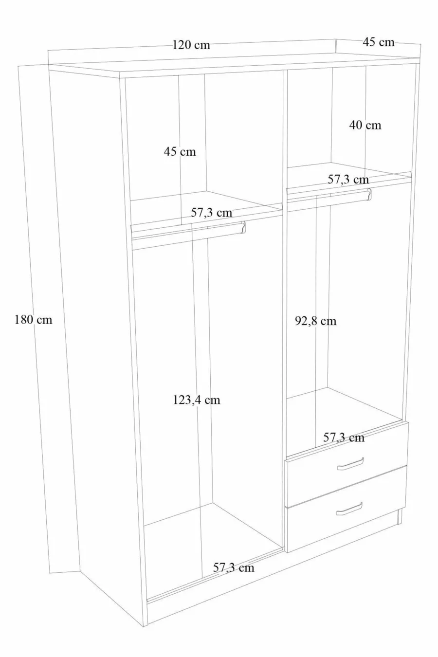 Armoire Yaman Çam à 4 portes et 2 tiroirs - Garde-robe