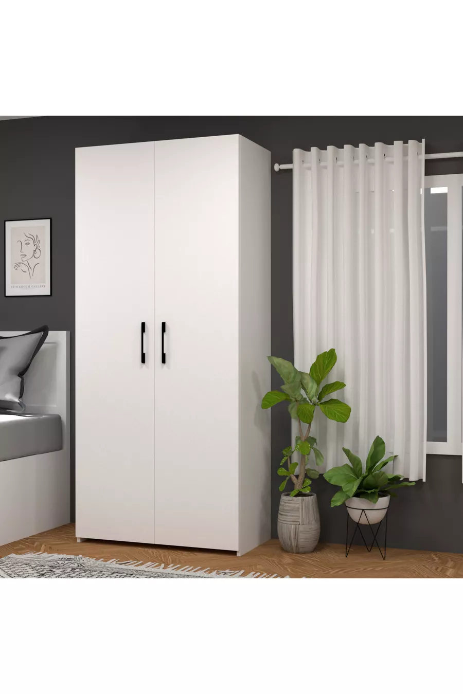 Armoire Retro-9 à 3 étagères et 2 portes avec poignées, blanc