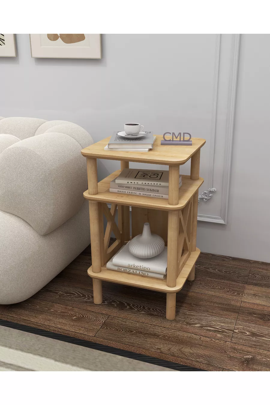 Chevet Castagno Minimaliste en MDF avec Pieds en Bois - Salon - Cuisine - Chambre
