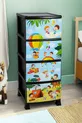 Chevet en plastique à 4 tiroirs avec motif enfant imprimé - pour jouets - panier à jouets
