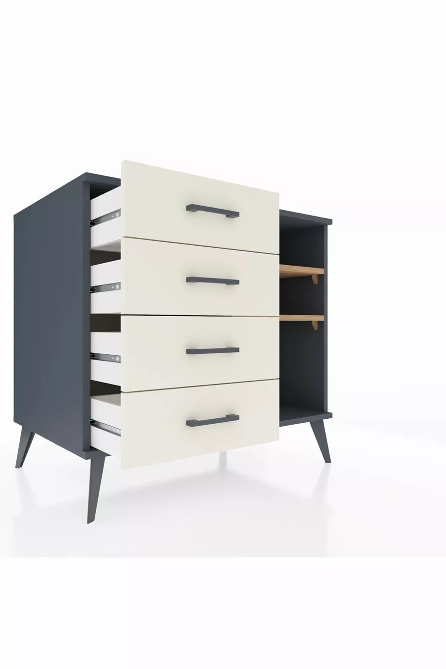 Commode Kronos 2 étagères 4 tiroirs Anthracite-Sapin/Mer de pierre