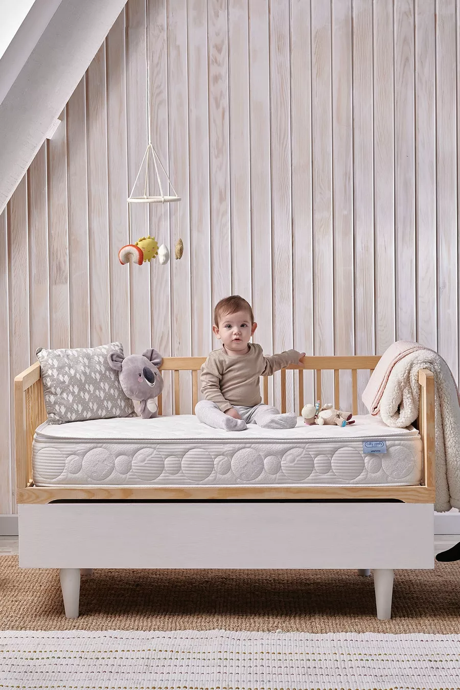 Matelas pour bébé avec poches à ressorts, confortable et lavable Milky