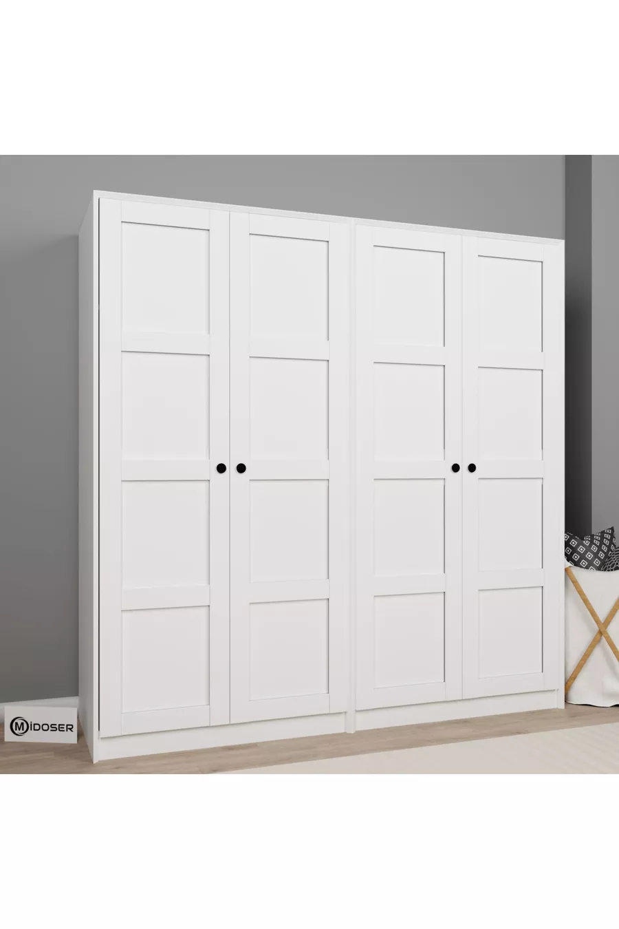 Armoire à vêtements Lucas 4 portes avec double tringle - Ensemble garde-robe blanc  cm