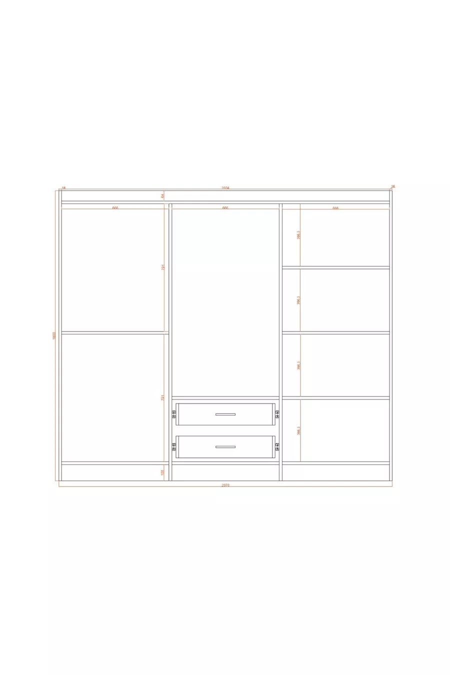 Armoire Bianca à 6 portes et 2 tiroirs, grande armoire & penderie, pin Atlantique & blanc