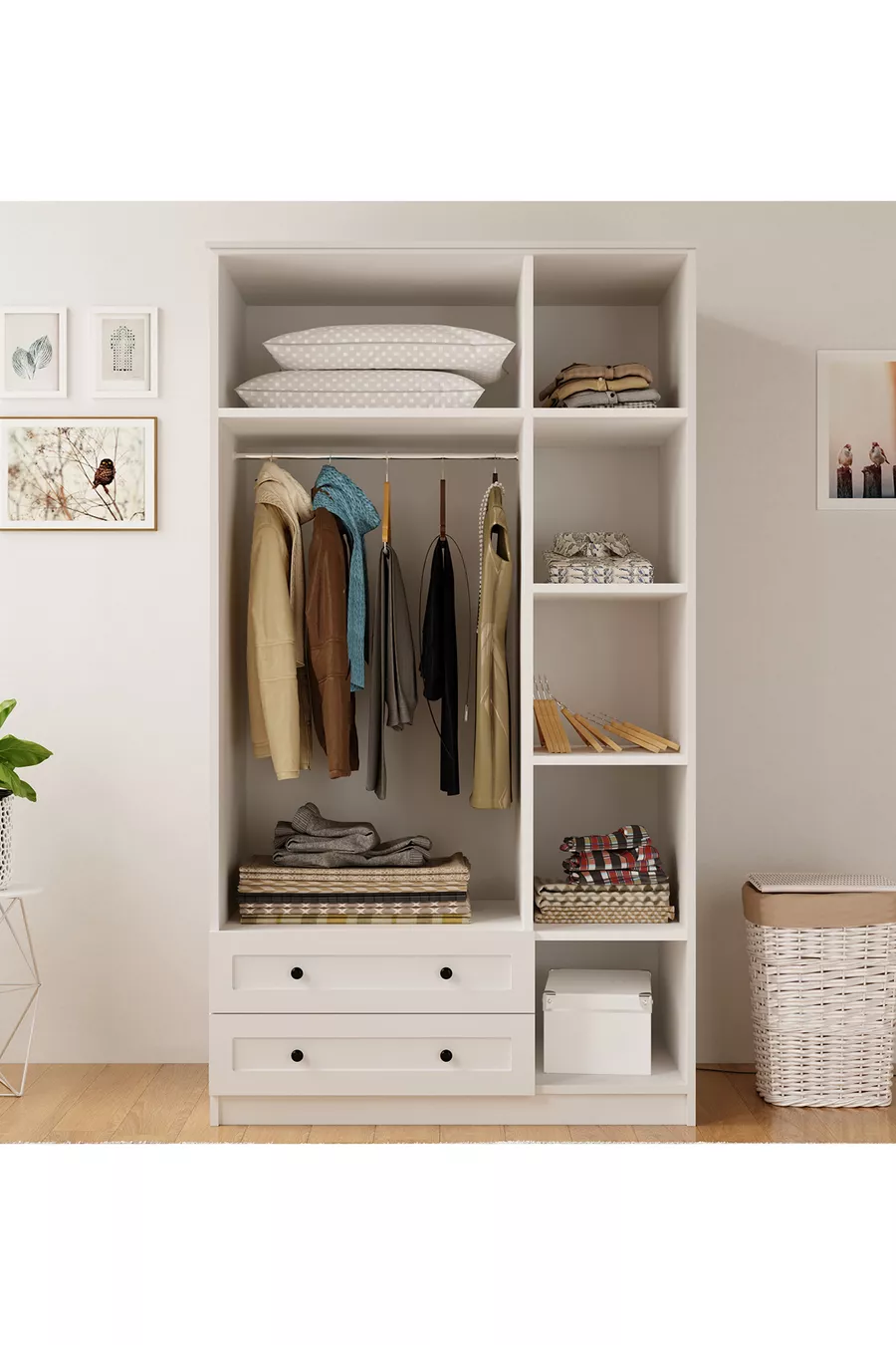 Armoire Estelya Country à 3 portes et 2 tiroirs
