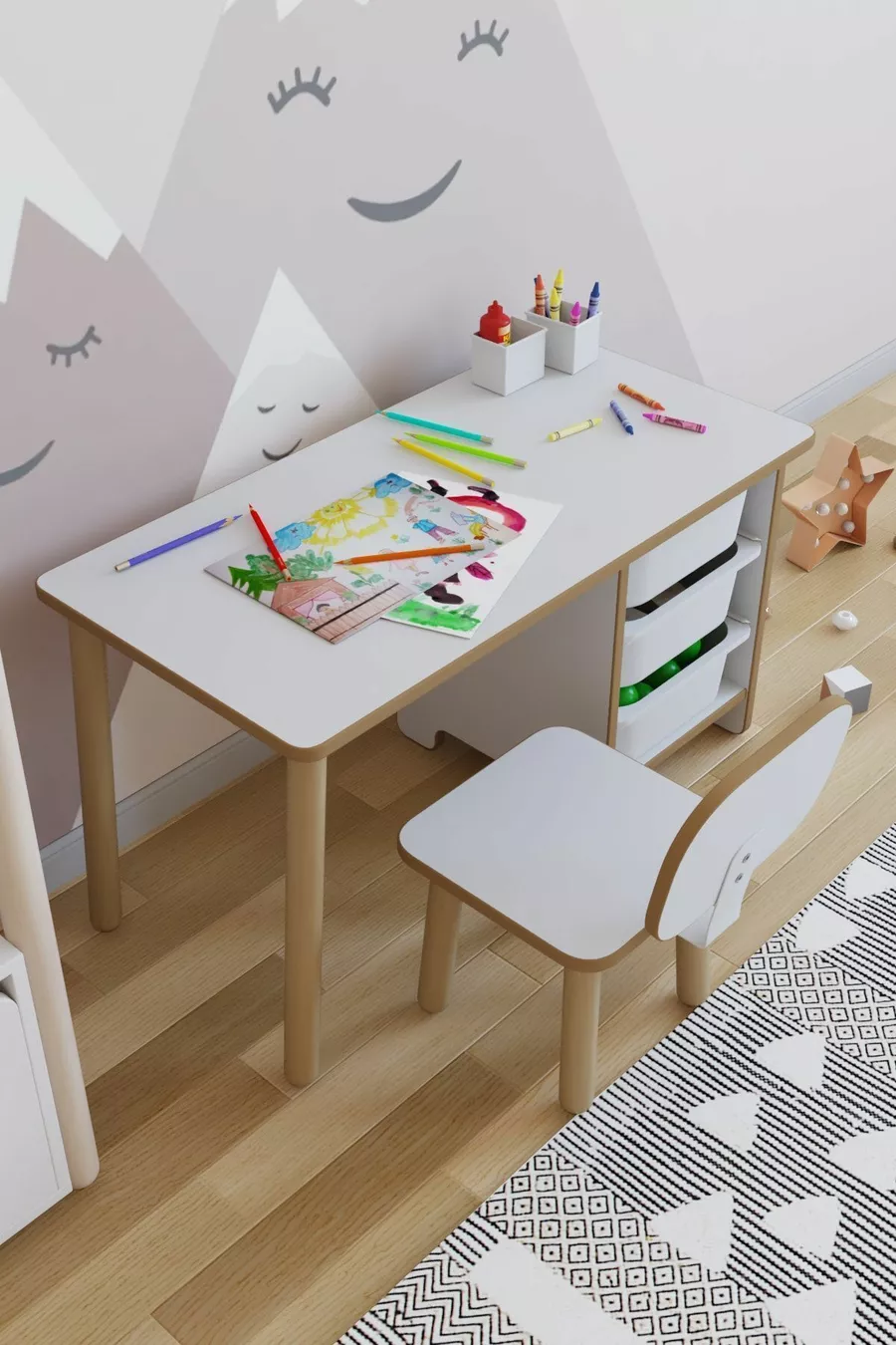 Ensemble Table et Chaises pour Enfant Cm 3 avec Panier Table de Travail pour Enfant Table d'Activités Effaçable