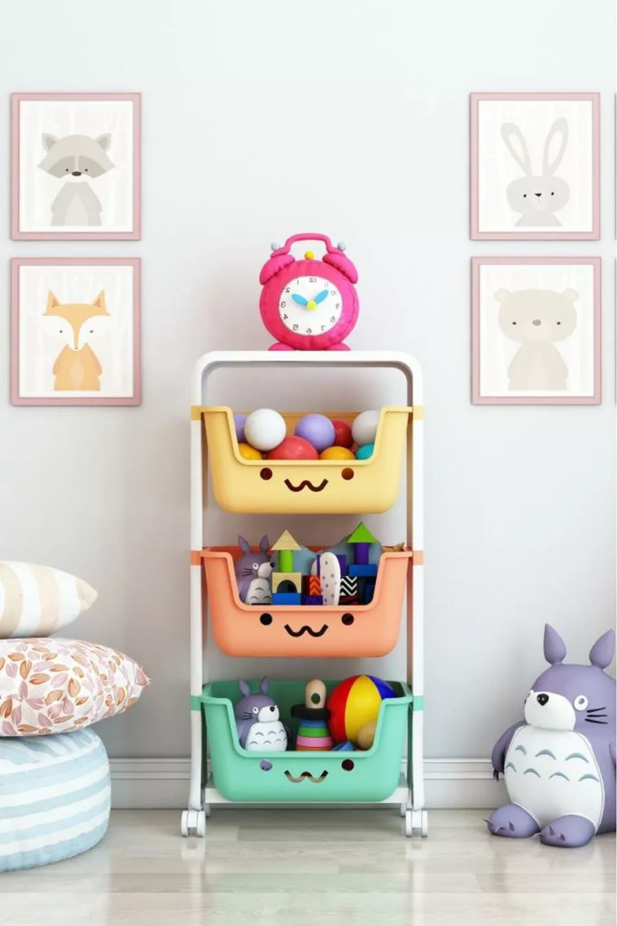 Armoire à jouets à 3 niveaux, organiseur de jouets, armoire à jouets avec panier