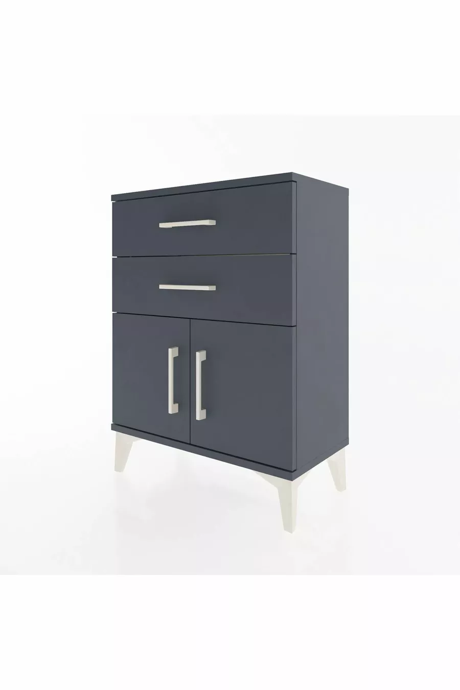 Chevet Arges à une étagère, 2 tiroirs et 2 portes, Anthracite-Anthracite