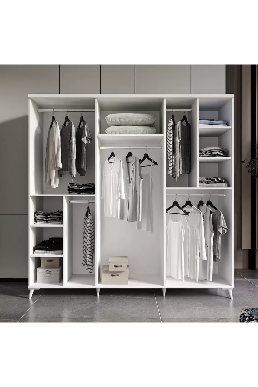 - Montage gratuit - Ensemble complet de chambre à coucher en MDF blanc Oslo à 6 portes