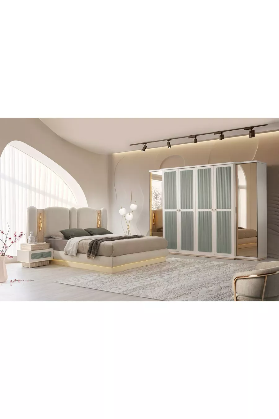 ENSEMBLE DE CHAMBRE À COUCHER LED SUR BASE MDF TURQUOISE