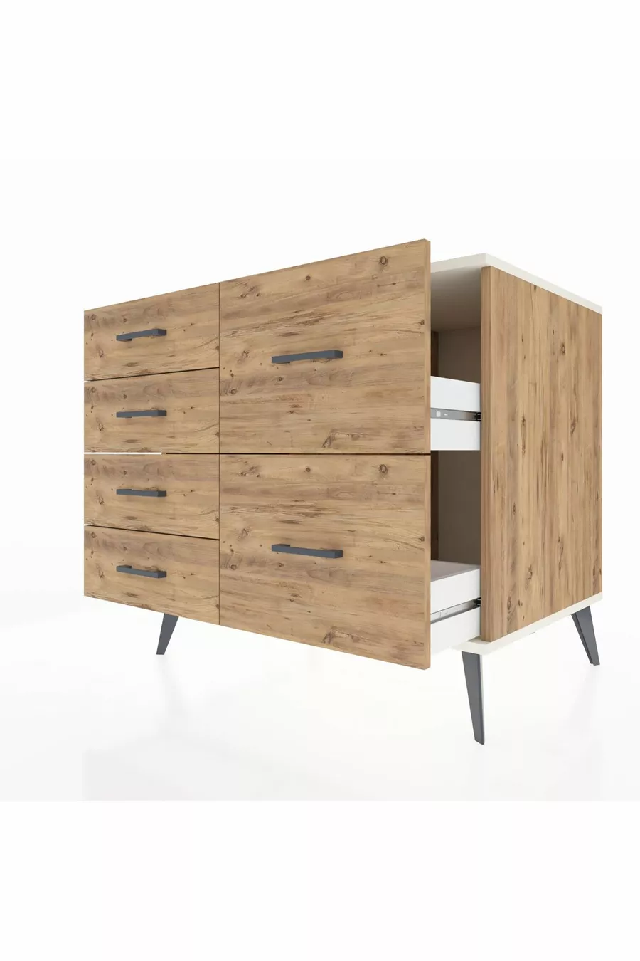 Commode Kronos 6 tiroirs Pin-Pierre d'ardoise/Pin
