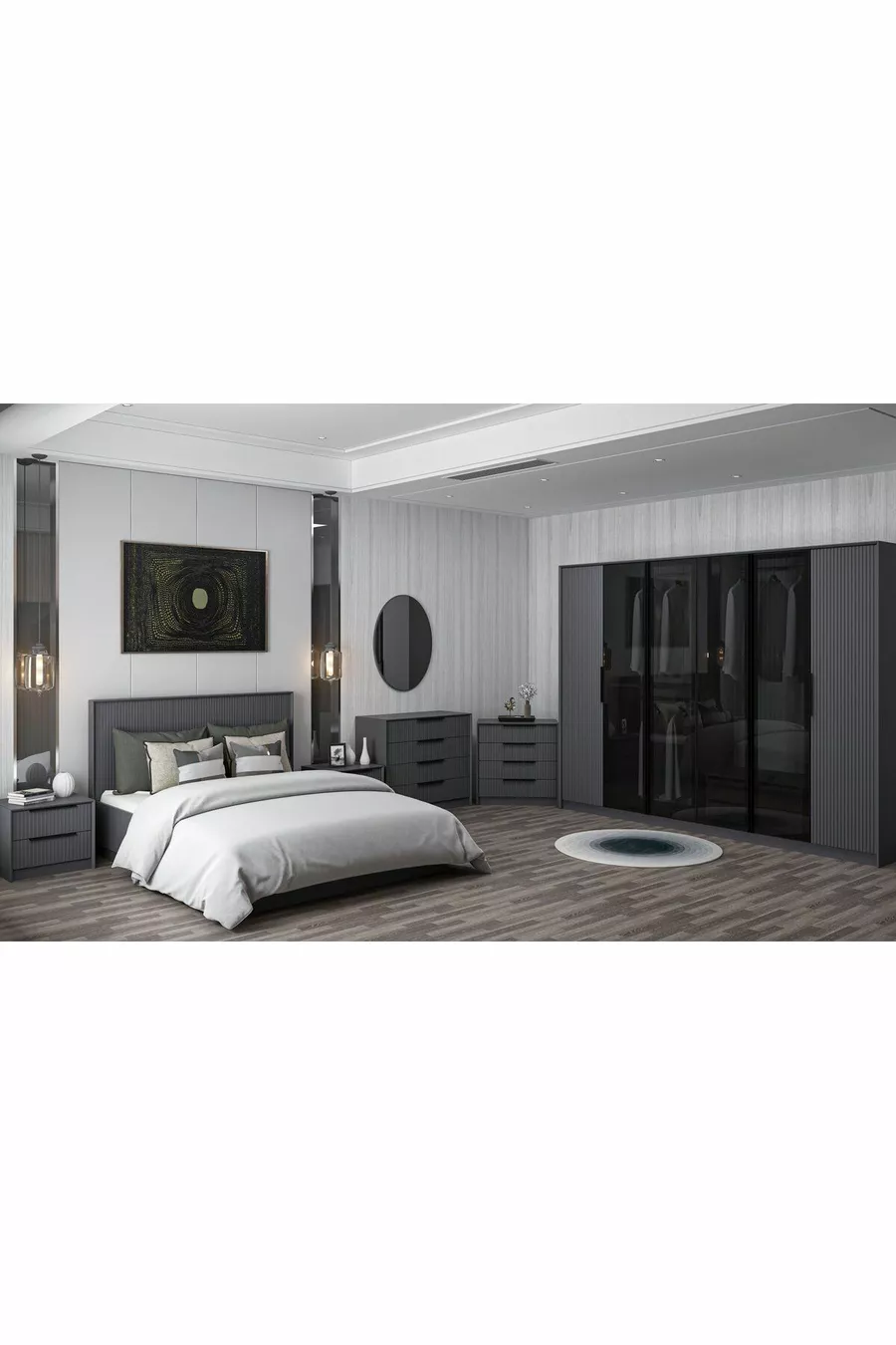Ensemble de chambre à coucher Kale Luxe - Anthracite Set 2