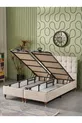 Bengü Lit Double (Tête de Lit + Sommier + Matelas) Set de 3 (JERY Crème)