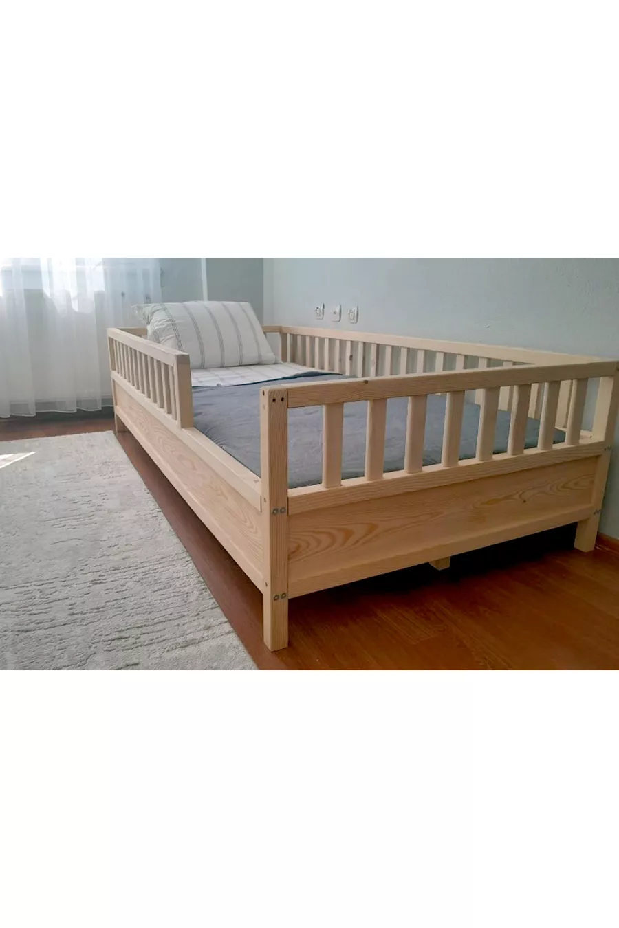 Lit Montessori pour enfants - Lit Montessori - Lit en bois - Avec barrière de sécurité de cm - 