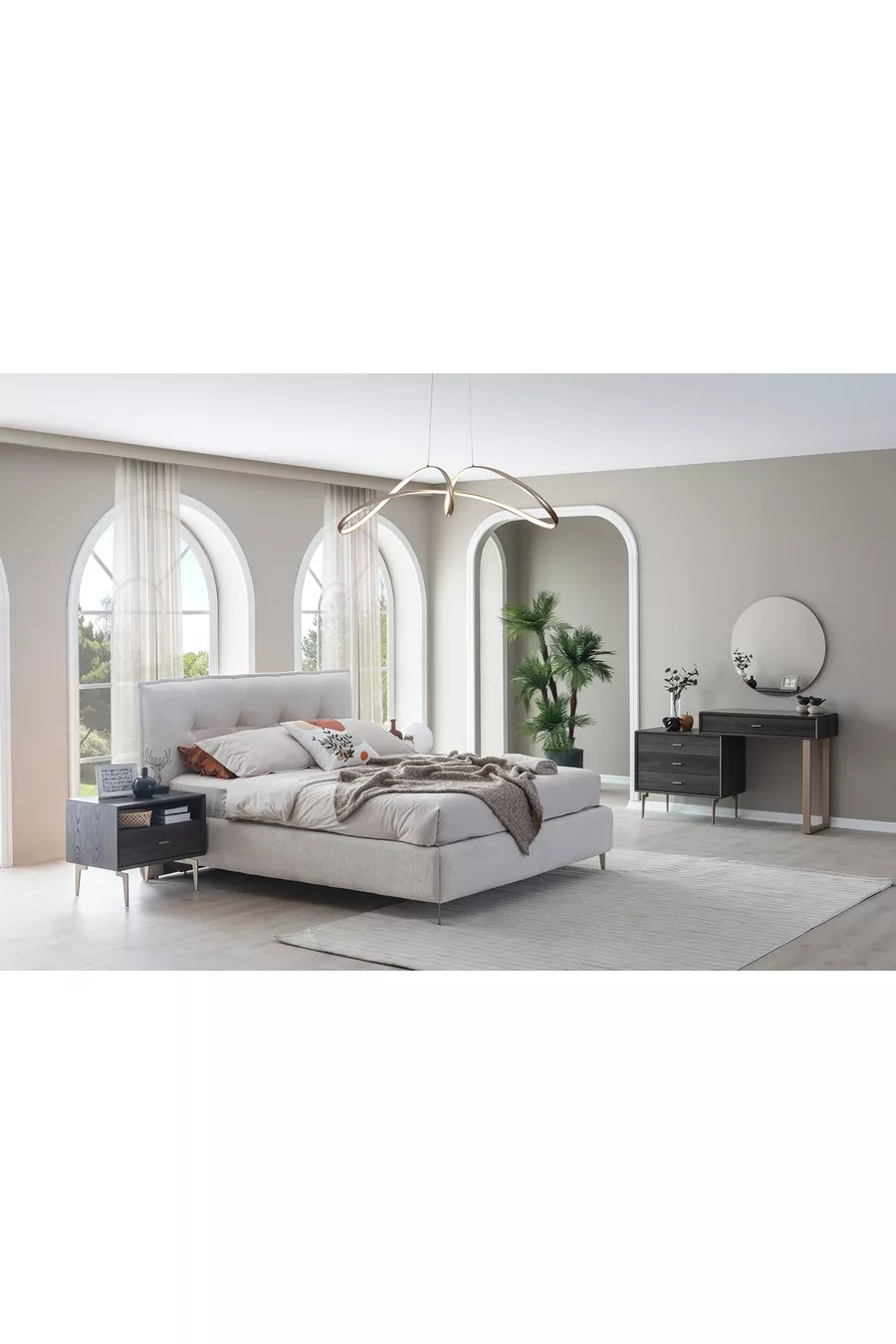 ENSEMBLE DE CHAMBRE PANDOR NOX, NOYER FONCÉ, 5 PORTES