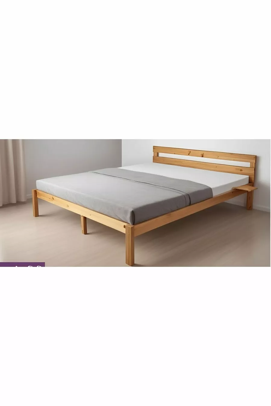 Lit tendance en bois massif naturel + 2 étagères simples pour le côté du lit offertes en cadeau
